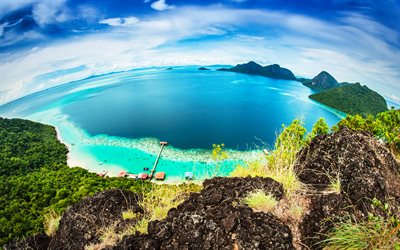 Bohey Dulang Ada, 4k, okyanus, yaz, sahil, Malezya, Asya