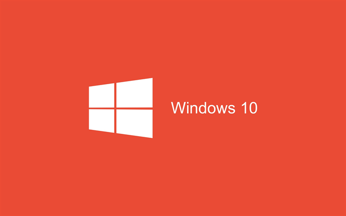 Windows 10, minimal, art, red background, logo, Windows 10 logo, Microsoft