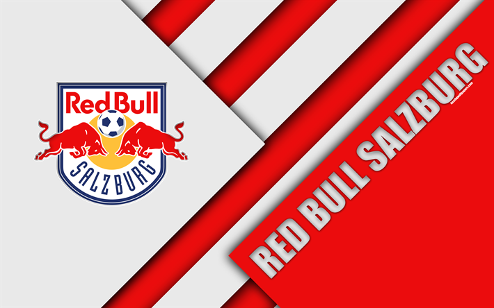FC Red Bull Salzburg, Austrian football club, 4k, material design, red white abstraction, Austrian Football Bundesliga, Salzburg, Austria, football