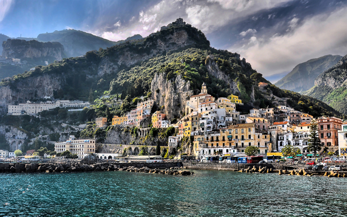 Amalfi, iskele, deniz, sahil, yaz, HDR, İtalya, Avrupa