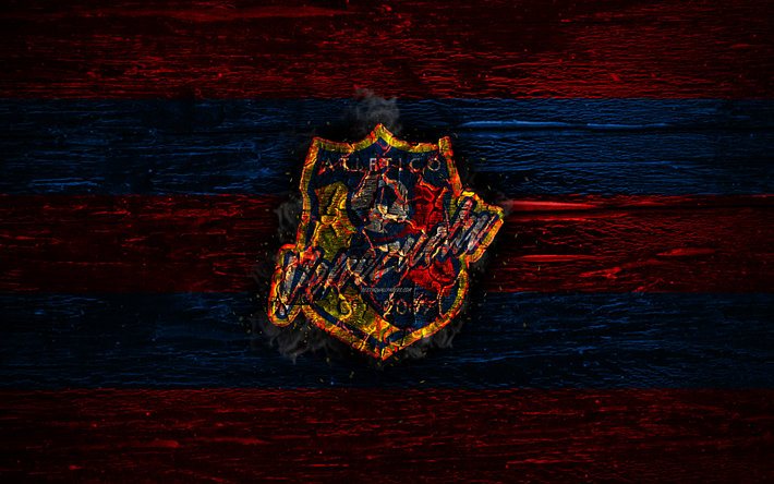 Atletico Venezuela FC, yangın logo, UEFA FutVe, kırmızı ve mavi &#231;izgiler, Venezuela Futbol Kul&#252;b&#252;, grunge, Venez&#252;ella, Lig, futbol, Atletico Venezuela logo, ahşap doku, Venezuela