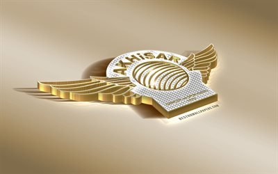 Akhisar Belediyespor, Turkish football club, golden silver logo, Akhisar, Turkey, Super League, 3d golden emblem, creative 3d art, football
