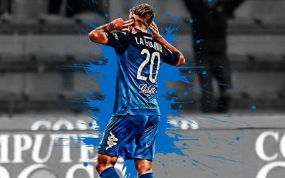 Antonino La Gumina, 4k, Italian football player, Empoli FC, striker, blue paint splashes, creative art, Serie A, Italy, football, grunge