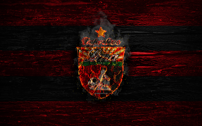 El Deportivo Lara FC, el fuego logotipo de La Liga FutVe, rojo y negro, de l&#237;neas, de Venezuela club de f&#250;tbol, el grunge, el Venezolano de Primera Divisi&#243;n, f&#250;tbol, CD Lara, el f&#250;tbol, el Deportivo Lara logotipo, textura de mader