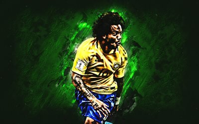 Marcelo, green stone, Brazil National Team, football stars, Marcelo Vieira da Silva Junior, soccer, grunge, Brazilian football team