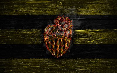 Deportivo Tachira FC, palo-logo, Liigan FutVe, keltainen ja musta linjat, Venezuelan football club, grunge, Venezuelan Primera Division, jalkapallo, Deportivo Tachira-logo, puinen rakenne, Venezuela