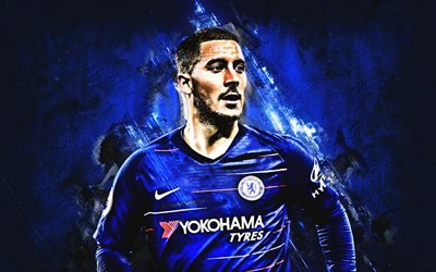 Eden Hazard, sininen kivi, Chelsea FC, iloa, jalkapallo, Belgian jalkapalloilijat, grunge, Premier League, Englanti, Vaaran