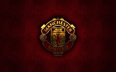 O Manchester United FC, Clube de futebol ingl&#234;s, vermelho textura do metal, logotipo do metal, emblema, Manchester, Inglaterra, Premier League, arte criativa, futebol