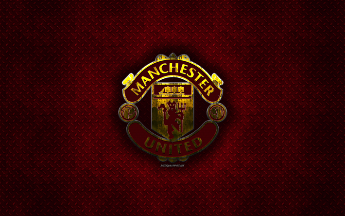 Manchester United FC, bir İngiliz Futbol Kul&#252;b&#252;, kırmızı metal doku, metal logo, amblem, Manchester, İngiltere, İngiltere Premier Ligi, yaratıcı sanat, futbol