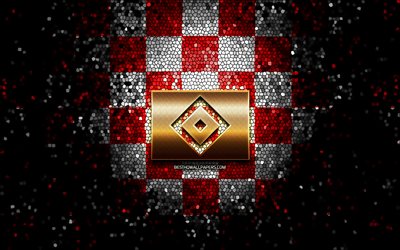 Hamburger FC, logo glitter, Bundesliga 2, sfondo a scacchi bianco rosso, calcio, VfL Osnabruck, squadra di calcio tedesca, logo Hamburger SV, arte del mosaico, Hamburger SV
