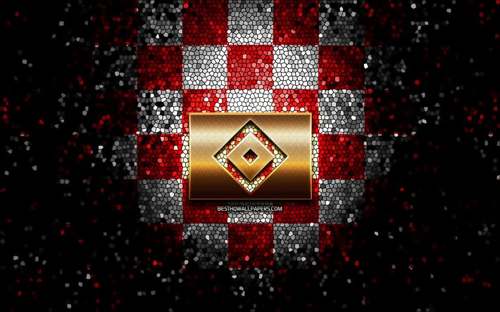 Hamburger FC, logo de paillettes, Bundesliga 2, fond quadrill&#233; blanc rouge, football, VfL Osnabruck, club de football allemand, logo Hamburger SV, art de la mosa&#239;que, Hamburger SV