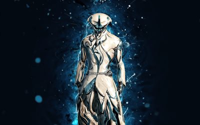 Frost, 4k, luzes de n&#233;on azuis, Warframe, RPG, personagens de Warframe, Frost Build, Warframe Builds, Frost Warframe