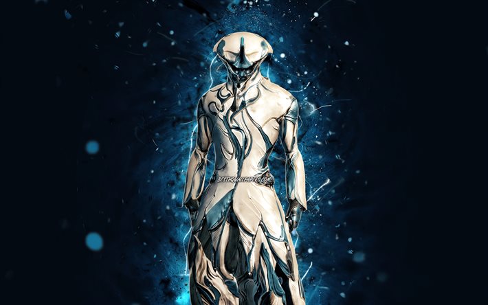 Frost, 4k, n&#233;ons bleus, Warframe, RPG, personnages Warframe, Frost Build, Warframe Builds, Frost Warframe