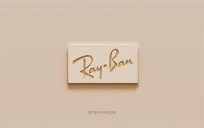 Ray-Ban logo, brown plaster background, Ray-Ban 3d logo, brands, Ray-Ban emblem, 3d art, Ray-Ban