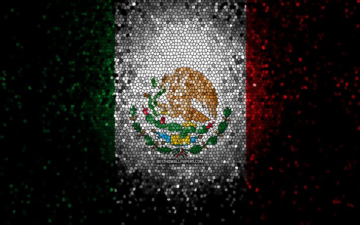 Mexikos flagga, mosaikkonst, nordamerikanska l&#228;nder, nationella symboler, mexikansk flagga, konstverk, Nordamerika, Mexiko