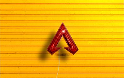 Apex Legends logo, 4K, red realistic balloons, games brands, Apex Legends 3D logo, yellow wooden backgrounds, Apex Legends