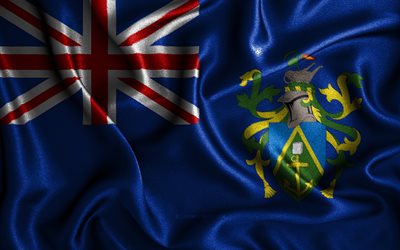 Pitcairn Islands flagga, 4k, v&#229;giga sidenflaggor, Oceaniska l&#228;nder, nationella symboler, tygflaggor, 3D-konst, Pitcairn Islands, Oceania, Pitcairn Islands 3D-flagga