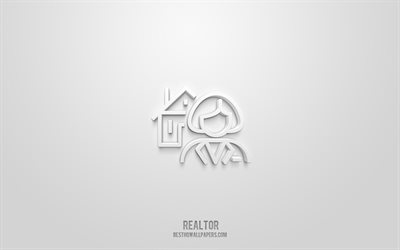 Realtor 3d icon, white background, 3d symbols, Realtor, Real estate icons, 3d icons, Realtor sign, Real estate 3d icons