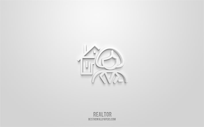 Realtor 3d icon, white background, 3d symbols, Realtor, Real estate icons, 3d icons, Realtor sign, Real estate 3d icons