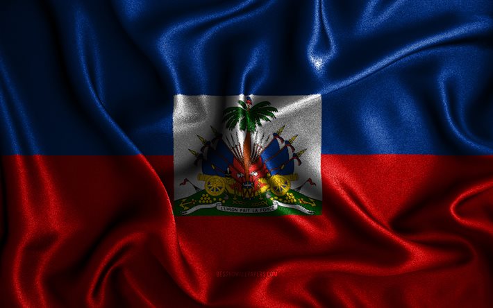 ハイチの国旗, 4k, シルクの波状の旗, 北米諸国, 国のシンボル, ファブリックフラグ, 3Dアート, ハイチ, 北米, ハイチ3Dフラグ