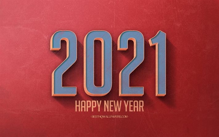 2021 Fondo rojo retro, 2021 conceptos, 2021 fondo rojo, Feliz a&#241;o nuevo 2021, arte retro 2021, A&#241;o nuevo 2021