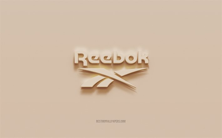Logotipo de Reebok, fondo de yeso marr&#243;n, logotipo de Reebok 3d, marcas, emblema de Reebok, arte 3d, Reebok