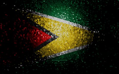 Guyana flag, mosaic art, South American countries, Flag of Guyana, national symbols, Guyanaese flag, artwork, South America, Guyana