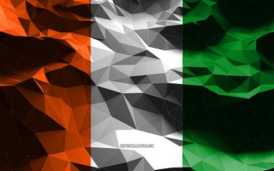 4k, Ivorian flag, low poly art, African countries, national symbols, Flag of Cote d Ivoire, 3D flags, Cote d Ivoire, Africa, Cote d Ivoire 3D flag, Cote d Ivoire flag