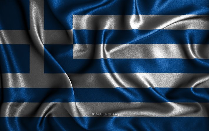 Drapeau grec, 4k, drapeaux ondul&#233;s en soie, pays europ&#233;ens, symboles nationaux, drapeau de la Gr&#232;ce, drapeaux en tissu, art 3D, Gr&#232;ce, Europe, drapeau de la Gr&#232;ce 3D