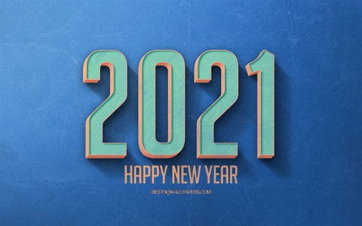 2021 Retro sfondo blu, 2021 concetti, 2021 sfondo blu, Felice Anno Nuovo 2021, arte retr&#242; 2021, 2021 Anno Nuovo