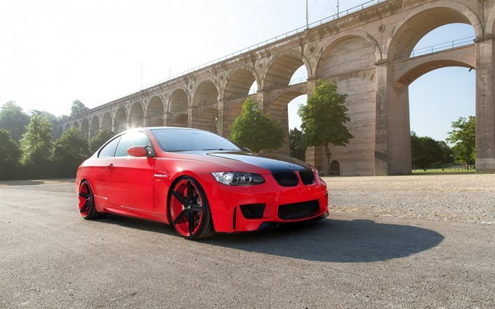 BMW M3, tuning BMW, red M3, red black wheels, BMW E92