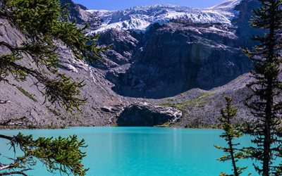 Joffre Lago, il Monte Matier, ghiacciaio, foresta, lago blu, Canada