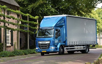 DAF LF, 4k, 2017, trucks, cargo transport, new DAF LF, parking, DAF