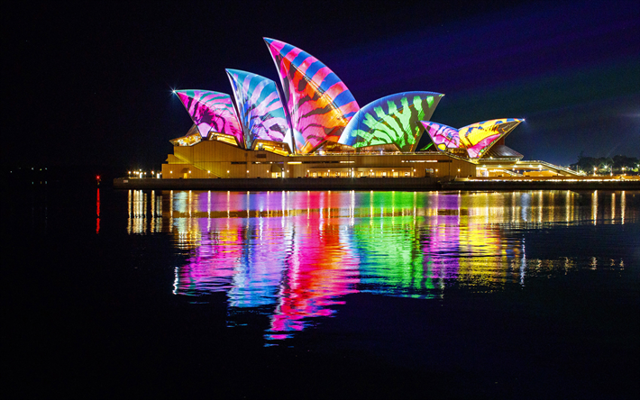 Sydney Opera House, 4k, nightscapes, australian landmarks, theater, Sydney, Australia