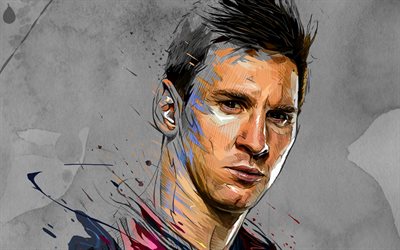 Messi, arte, stelle del calcio, Lionel Messi (FC Barcelona), i calciatori, FCB, calcio, Leo Messi