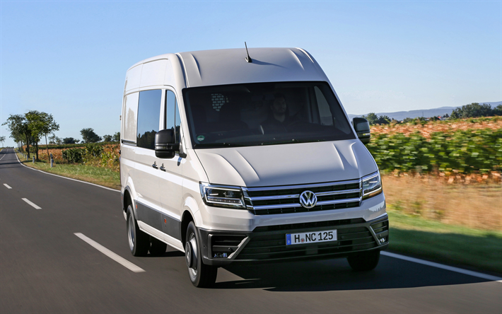 Volkswagen Crafter, 2017, 4k, van, minibus, bianco nuovo Crafter, auto tedesche, per il trasporto di merci, Volkswagen