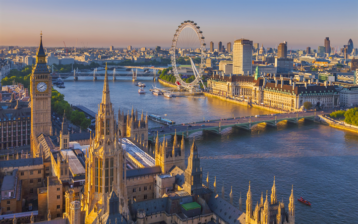 Il Big Ben, Westminster Palace, tramonto, Fiume Tamigi, sera, Inghilterra, regno UNITO