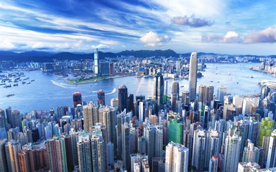 hong kong, eine insel &#246;stlich, wolkenkratzer, international commercial center, metropole, china, moderne stadt