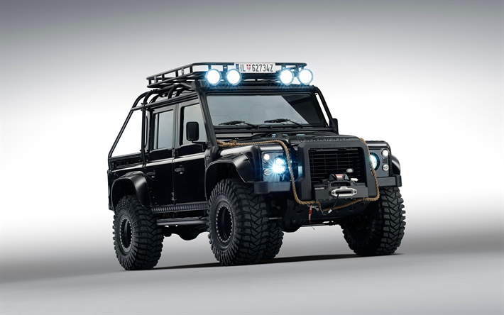 Land Rover Defender, 4k, 2018 otomobil, SUV, siyah Defender, Land Rover