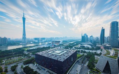 Guangzhou, Canton Tower, modern şehir, Metropol, g&#246;kdelenler, &#199;in, &#199;in en y&#252;ksek binası