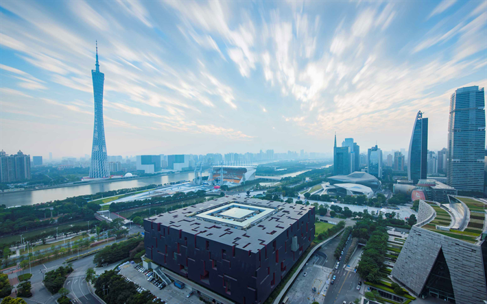 Guangzhou, Canton Tower, moderni kaupunki, metropoli, pilvenpiirt&#228;ji&#228;, Kiina, korkein Kiinalainen rakennus
