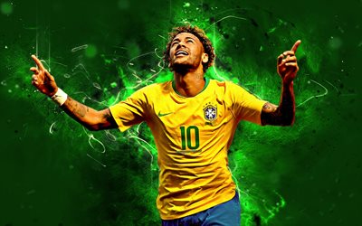 Neymar, goal, neon lights, football stars, Brazil National Team, fan art, Coutinho, Neymar JR, soccer, joy, creative, Brazilian football team