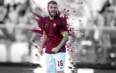 Daniele De Rossi, 4k, art, AS Roma, Italian football player, midfielder, captain, splashes of paint, grunge art, creative art, Serie A, Italy, football