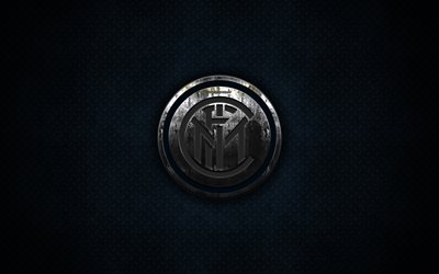 Inter Milan FC, metal logo, creative art, Internazionale FC, Italian football club, blue metal background, grunge, Serie A, Italy