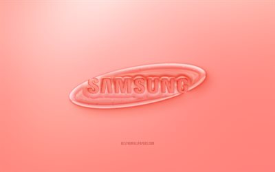 Samsung 3D logo, Red background, Samsung jelly logo, Samsung emblem, creative 3D art, Samsung