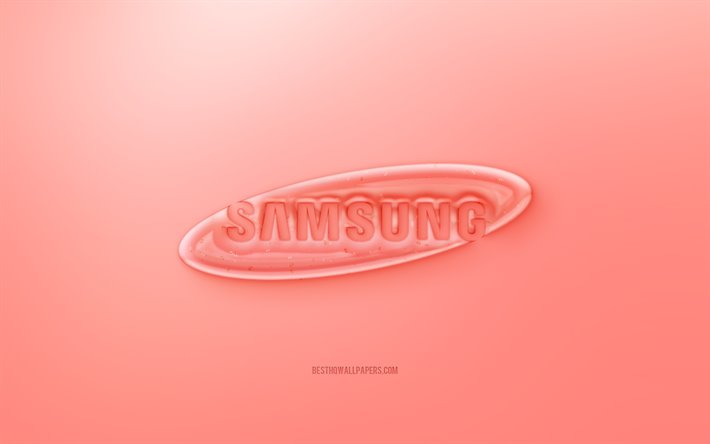 Samsung 3D logo, Kırmızı bir arka plan, Samsung jelly logosu, Samsung amblemi, yaratıcı 3D sanat, Samsung