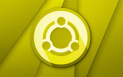 Ubuntu giallo logo, 4k, creativo, Linux, giallo materiale design, logo di Ubuntu, marche, Ubuntu