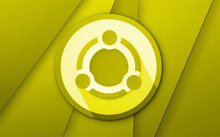 Ubuntu yellow logo, 4k, creative, Linux, yellow material design, Ubuntu logo, brands, Ubuntu