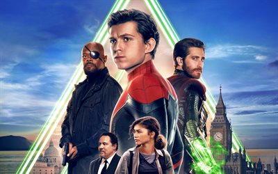 Spider-Man Kaukana Kotoa, 4k, 2019 elokuva, juliste, supersankareita