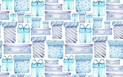 Christmas texture with gift boxes, Blue christmas background, Blue Gifts Boxes Background, Christmas texture, painted gifts, Christmas backgrounds